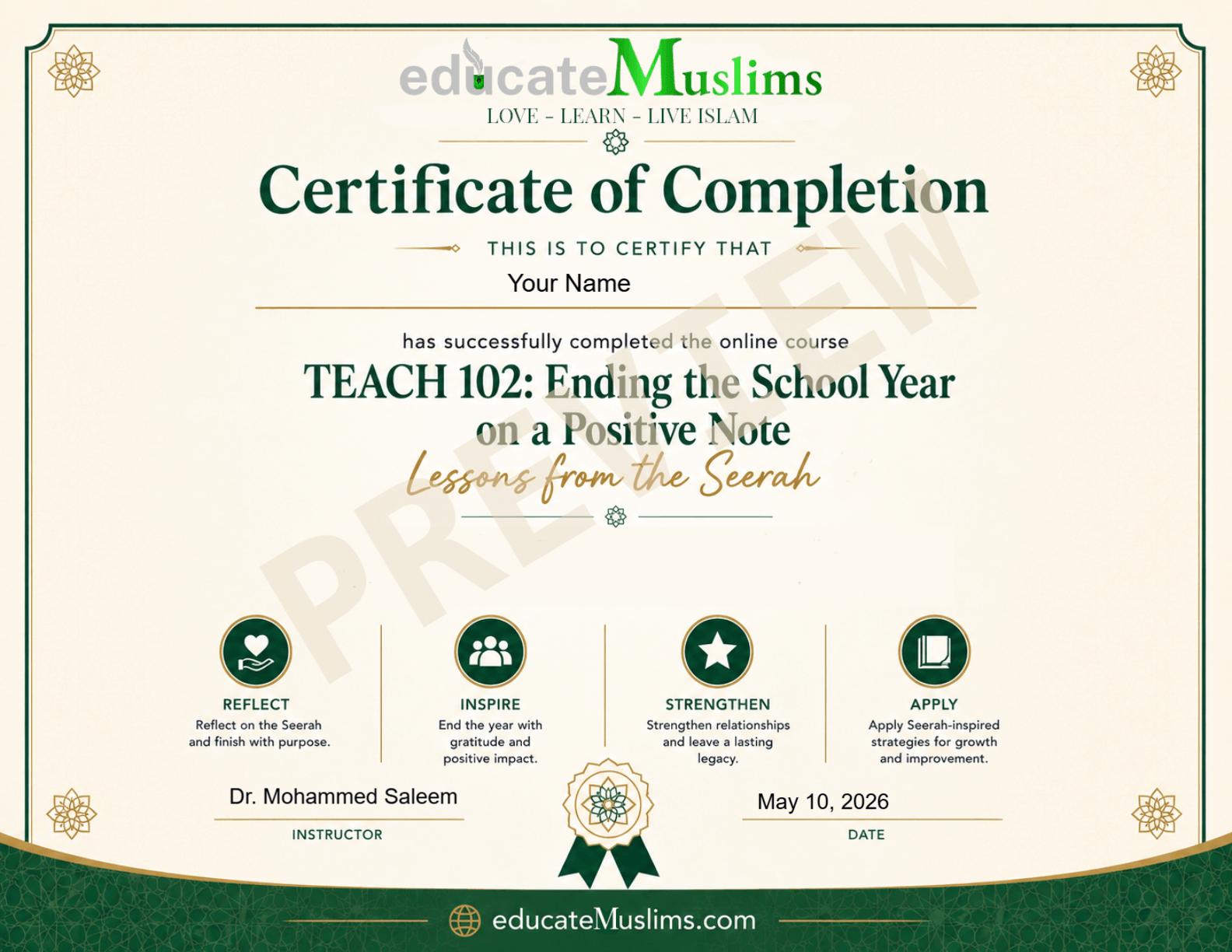 Complete the course to receive this certificate with your name on it.